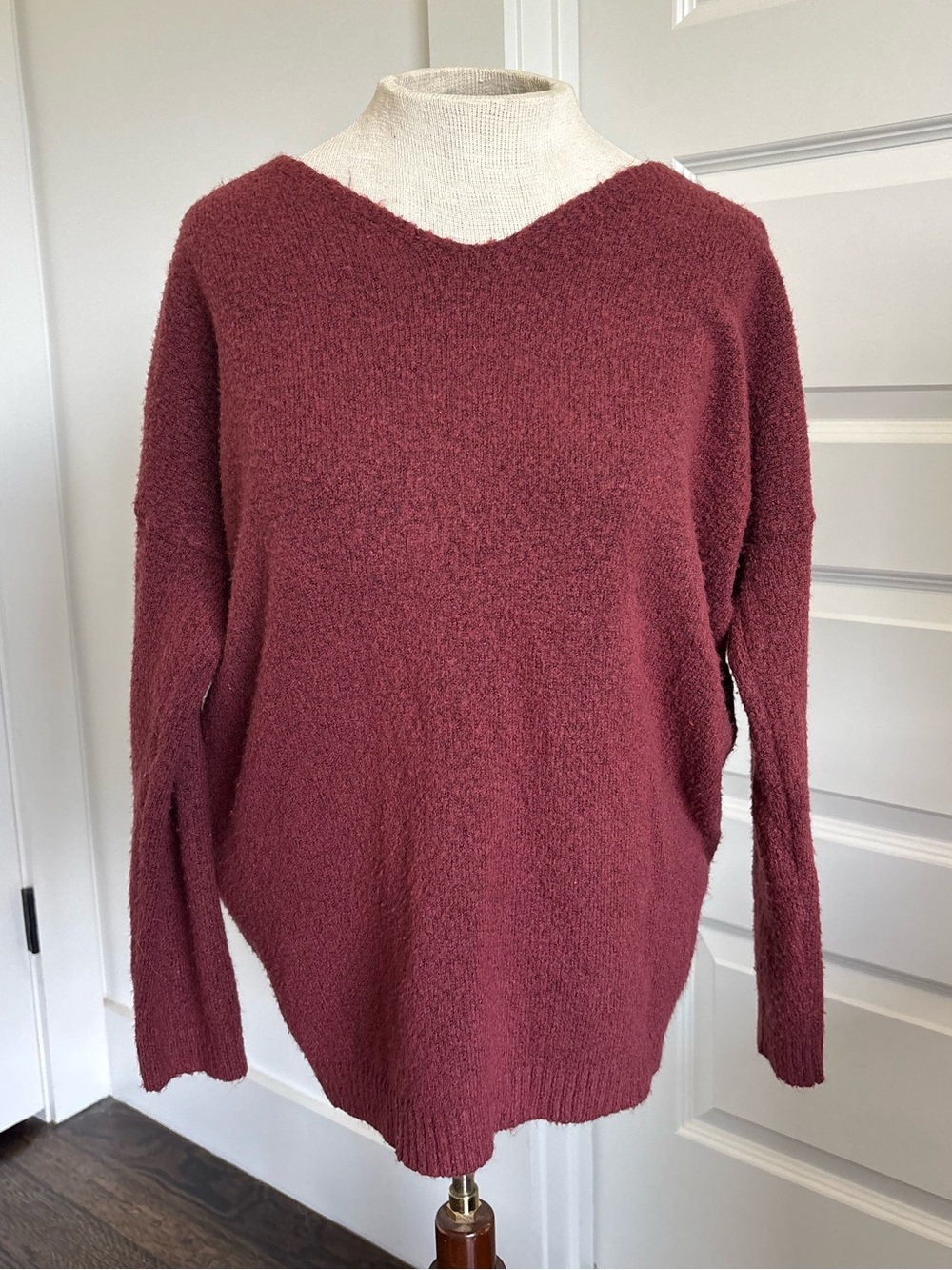Molly Green Open Back Soft Sweater in Burgundy Rose